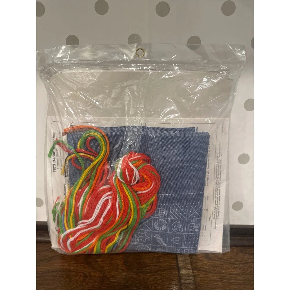 Vintage 1978 Columbia Minerva Crewel Christmas Denim Stocking Kit 7873 holiday